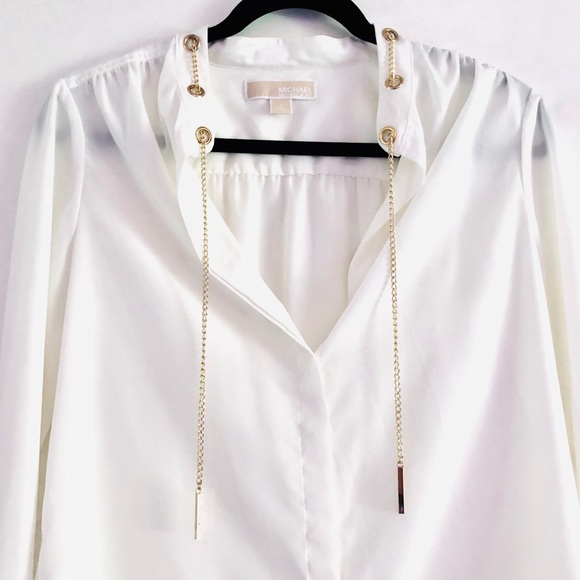 MICHAEL Michael Kors Chain Collar Blouse Gold S - Picture 6 of 15